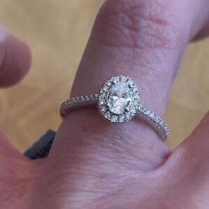 Sterling Silver Oval Halo Engagement Ring with 1.20 moissanite